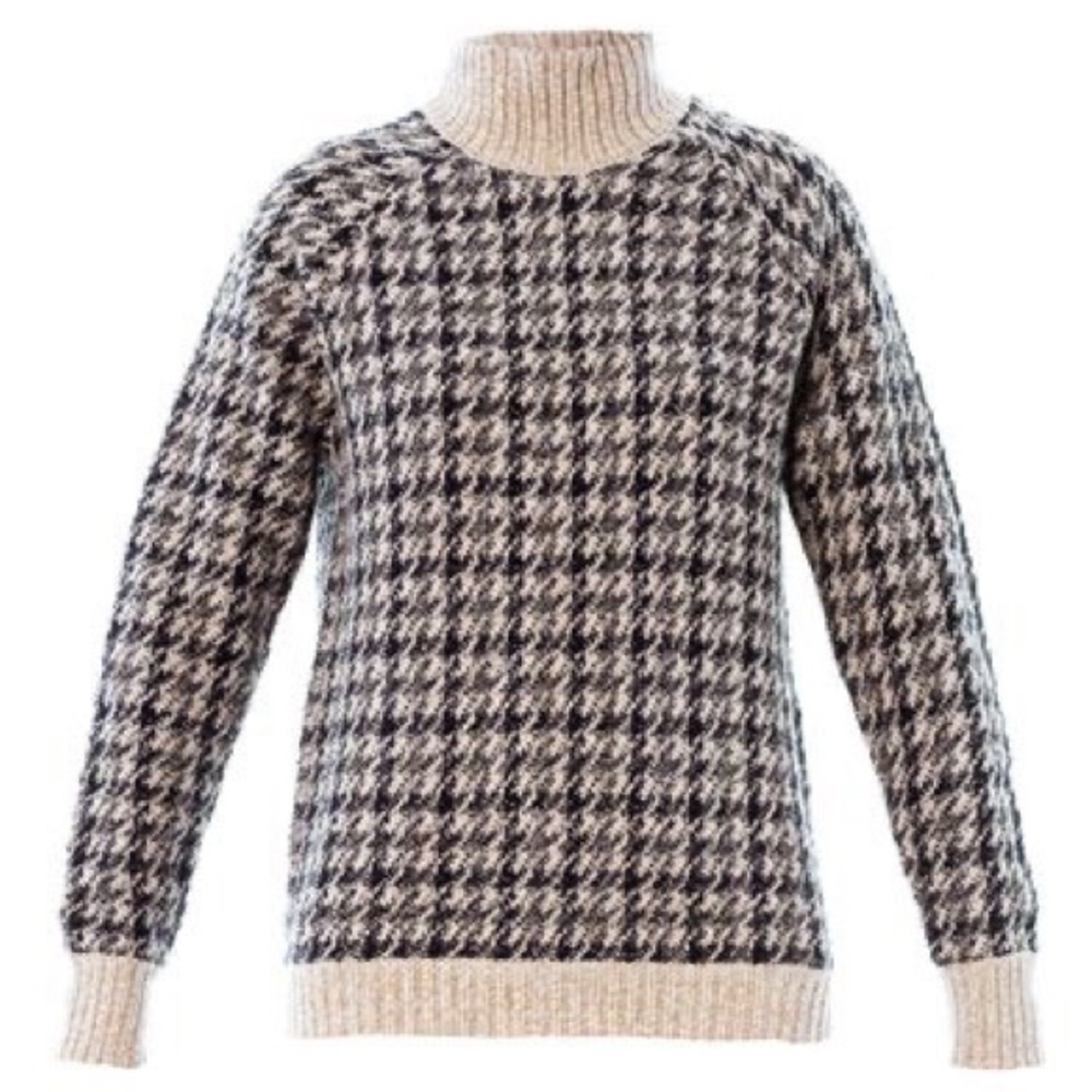 Theory Houndstooth Astral P Sweater Size S Mock Neck Beige Navy